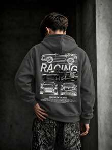 Krometka Men's Autumn/Winter Racing Culture | Black Hoodie | Exclusive For Car Enthusiasts - Dark Grey - View 1