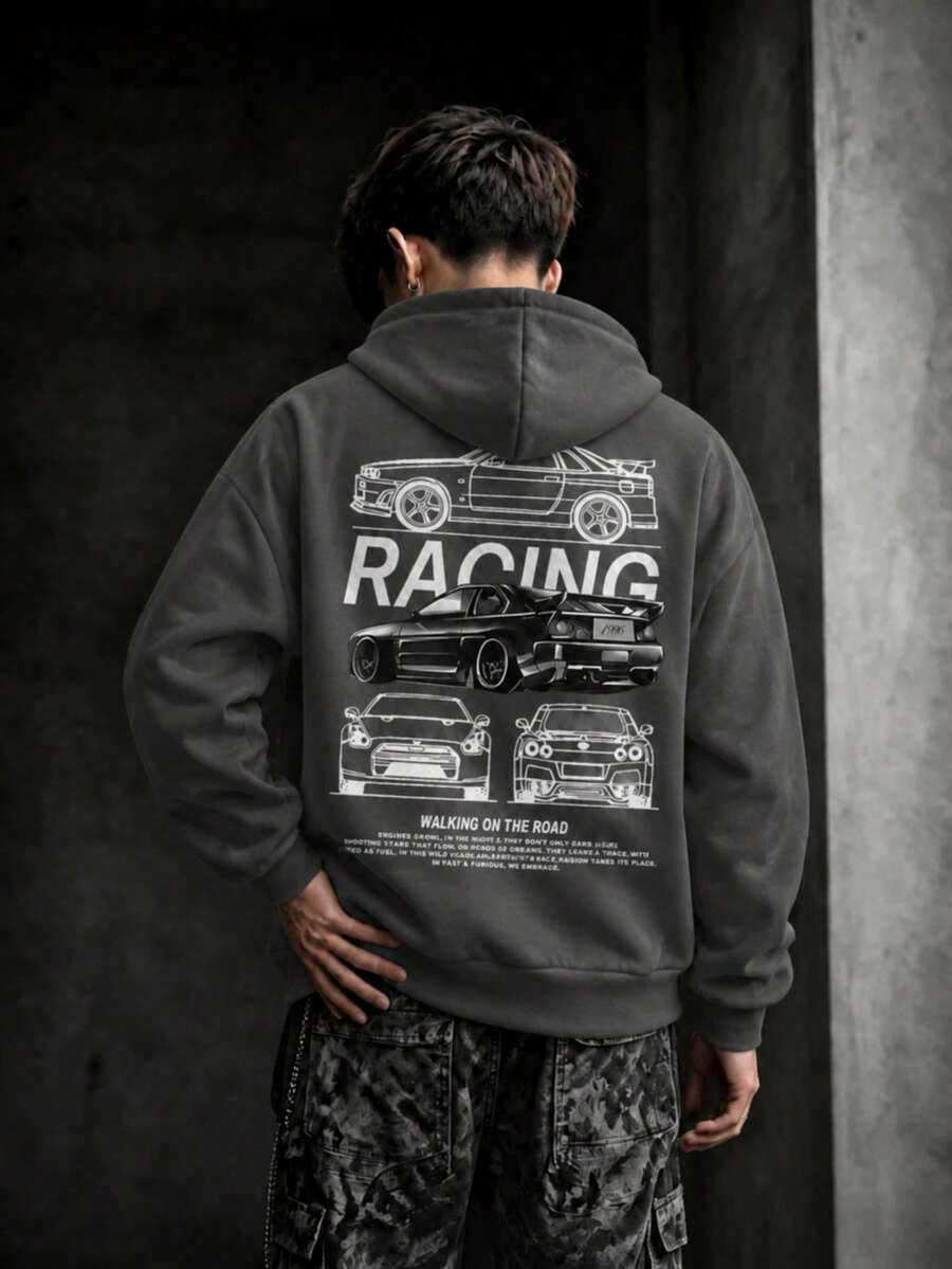 Krometka Men's Autumn/Winter Racing Culture | Black Hoodie | Exclusive For Car Enthusiasts - Dark Grey - View 1