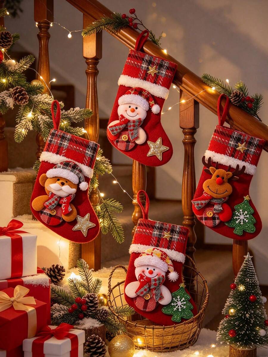 1pc Christmas Stocking Long Sock Burlap Tableware Holder Tableware Bag Santa Claus Snowman Reindeer Christmas Long Pants Christmas Party Table Decoration Fireplace Christmas Tree Hanging Decoration Home Decor - Multicolor - View 1