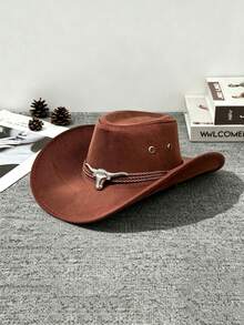 1pc Unisex Western Cowboy Hat Sun Protection Jazz Hat British Style Summer Sun Hat Suitable For Outdoor Activities Horse Riding Party Photography - Silver Bull Three-rope Cowboy Hat - View 1