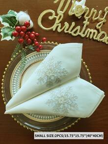1pc 100% Polyester Christmas Snowflake Embroidered Linen Cloth Napkin, White Table Dinner Napkin For Xmas Holiday Party Table Decor - Silver - View 13