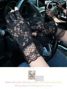 1 Pair/2 Pcs/3 Pcs/4 Pcs Wedding Lace Gloves, Hollow Embroidery, Valentine's Day & Christmas, Romantic & Elegant, Fingerless/Full Finger (Gloves: Main Product, Storage Bag: Accessory) - Black - View 10