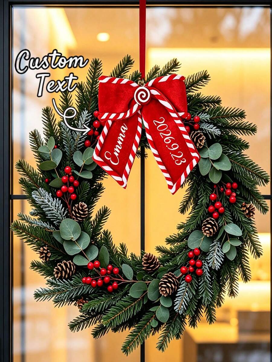 Custom Name Bow Ornament, Personalized Christmas Tree Hanging Decoration, Customized Holiday Home Decor, Unique Holiday Keepsake, Thoughtful Gift For Family And Friends, Winter Celebration Display Accessory - Multicolor - View 1