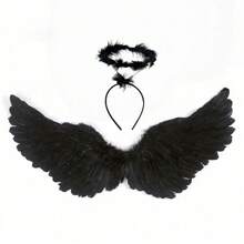2pcs Black & White Angel Costume Wings And Halo, Adult Angel Costume Wings For Halloween - Multicolor - View 10