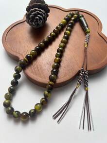 1 buah Tasbih Muslim Buatan Tangan dengan Rumbai, Isi 45 Butir Manik-manik, Motif Tie Dye Aneka Warna dari Resin Imitasi - MultiWarna - View 3