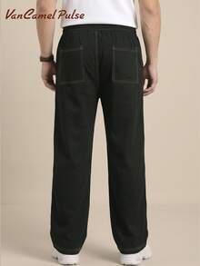 Vancamel Pulse Men's Loose Straight Leg Outdoor Sports Pants, Versatile Minimalist Solid Color Commuter Trousers - Black - View 3