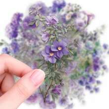 50pcs Watercolor Purple Floral Doodle PET Stickers, Diverse Designs, Enhance Thinking And Creative Action Ability, Art Supplies, Children Sticker Toys - Multicolor - View 1