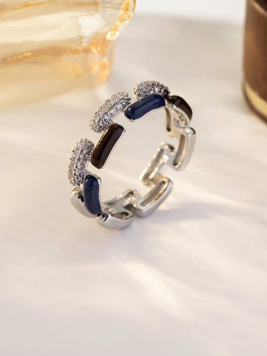 1pc Luxury Exquisite Cubic Zirconia Silver Ring, Suitable For Women's Daily Wear, Travel, Banquet, Wedding, Gift Gold Jewelry.