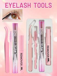 MEM 2-In-1 Waterproof Eyelash Glue, Long-Lasting, Includes Eyelash Glue, Tweezers And Eyelash Brush, Easy To Remove, All-Day Waterproof, Perfect For DIY Eyelash Extensions - Pink - View 1