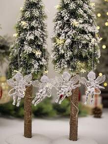 4pcs Clear Acrylic Angel Christmas Ornaments,Golden Wing Cherub Hanging Pendants For Xmas Tree Decor Transparent Angel Pendants For Christmas Tree - Multicolor - View 10