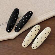 4pcs Vintage Polka Dot Hair Clips, Black And White Color Block Design, Simple Versatile Bangs Clips For Women's Daily Wear - Black + White - View 2