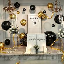 15pcs Multi-Size Black & Gold 4D Balloons, Including 10-Inch Black & Gold 4D Balloons And 22-Inch Black & Gold 4D Balloons, With Straws And Ribbons, Suitable For Weddings, Proposals, Valentine's Day, Birthdays, Mother's Day, Anniversaries - Black Gold 4D Ball Set - View 3