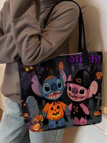 Disney Halloween Letter Embroidery Pumpkin Print Tote Bag, Large Capacity Cartoon Shoulder Handbag, Spider Web Skull Bat Pattern Shopping Bag, Casual Reusable Tote Bag, Suitable For Halloween Party, Daily Outing Gift - Multicolor - View 7