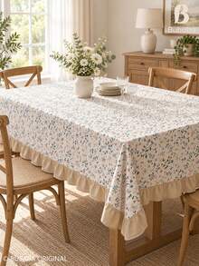 Bubaba Taplak Meja Berumbai Motif Bunga Vintage, Penutup Meja Makan Persegi Panjang Gaya Rumah Pertanian, Taplak Meja Motif Botani dengan Tepi Berumbai Warna Beige untuk Dapur, Ruang Makan & Dekorasi Rumah - MultiWarna - View 1