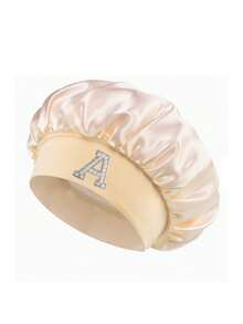 1pc Women's Pearl Letter Print Satin Sleep Bonnet,Wide Elastic Anti‑Frizz Hair Protection Cap,Practical Hairdressing Accessory For School Daily Use - Color - View 10