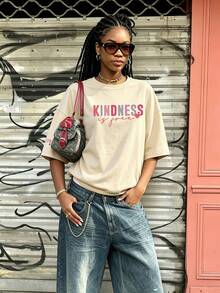 Women's New Casual Cute Pattern Loose Versatile Round Neck Short Sleeve T-Shirt, Fashionable Everyday Top, Suitable For Daily And Holiday Wear Summer - Apricot - View 2