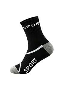 1/5/10/20 Pairs Black & White Letter Pattern, All-Season Neutral Color Men's Sports Casual Mid-Calf Socks - Multicolor - View 20