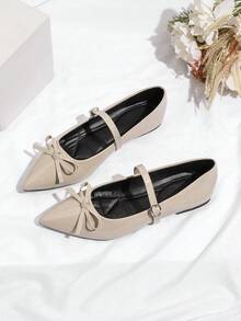 Sepatu Wanita Bertali Tunggal dengan Ujung Lancip, Ringan, Cocok untuk Perjalanan ke Kantor, Gaya Elegan - Aprikot - View 2
