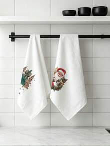 4pcs Kitchen Absorbent Towels, Made Of Polyester Material, Printed With Santa Claus And Tree Patterns, Suitable For Kitchen And Bathroom, Ideal Choice For Housewives And Family Gatherings, High Cost-Performance Home Decor And Room Decoration. - Multicolor - View 4