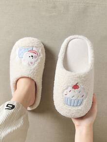 Sandal Plush Wanita Model Baru 2025 untuk Rumah, Dalam Ruangan, Hangat, Anti Selip, Sol Tebal, Sandal untuk Musim Gugur/Dingin - Krem - View 7