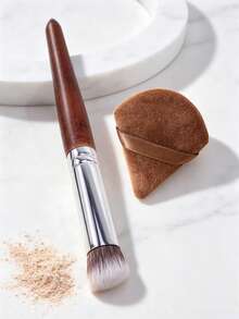 1pc Wooden Handle Round Angled Concealer Brush, Contour Brush, Precise Coverage For Dark Circles And Acne Marks, Portable Makeup Tool For Beginners - Multicolor - View 8