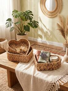 3Pcs (S+M+L)/1Pc Boho Woven Storage Basket, Water Hyacinth Heart Basket, Wicker Tray For Coffee Table, To Organize Kitchen & Indoor Space, Winter Home Decor, Bohemian Decor Style, Valentine's Day Ornament, Ideal Holiday Gift - View 8