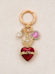 1pc Vintage Cross Wing Heart Keychain For Women, 3 Colors Available, Pearl Rhinestone Bag Charm, Y2K Sweet Cool Style Car Key Pendant - Multicolor - View 7