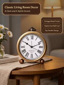 1pc Vintage Silent Alarm Clock, Desk Clock, Home Bedroom Dorm Decor, Back To School Supplies - Bronze - View 4