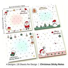 8PCS Christmas Sticky Notes (2 Packs/4 Pieces Per Pack) - Santa Claus & Snowman Christmas Memo Pads, Self-Adhesive Sticky Notes, Suitable For Office, Home, School, Christmas Party Supplies - A - View 2