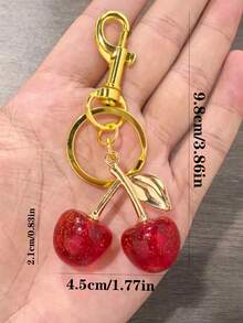 1pc Women's Shiny Faux Cherry Keychain, Fashionable Exquisite 3D Fruit Bag Charm, Bag/Wallet Pendant, Car Accessory Keychain, Back To School/Halloween/Christmas/Student Key Chain, Handbag Charm, Christmas Gift - Large Red Cherry + Spring Buckle - View 5