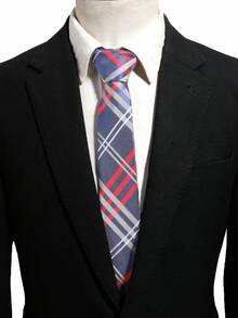 1pc Classic Plaid Jacquard Tie, Men's Business Formal Shirt Accessory, Vintage Checkered Decor Matching - Multicolor - View 4