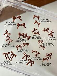 100pcs Solid Matte Brown 3D Ribbon Nail Art Decorations, Mixed Resin Bows In Various Shapes, Autumn/Winter Mini Ribbon Nail Accessories, DIY Nail Design, Nail Supplies - Brown - View 2