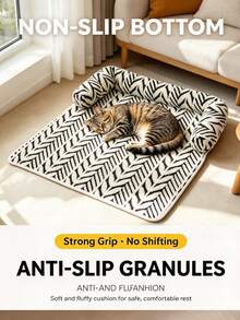 1pc Black & White Zebra Leaf Print Pet Mat, INS Style Plush Quilted Soft Pad With Raised Neck Support Edge, Soft Non-Slip Cat & Dog Sleeping Pet Bed Mat, Suitable For Home Sofa Indoor Rest - Black and White - View 3
