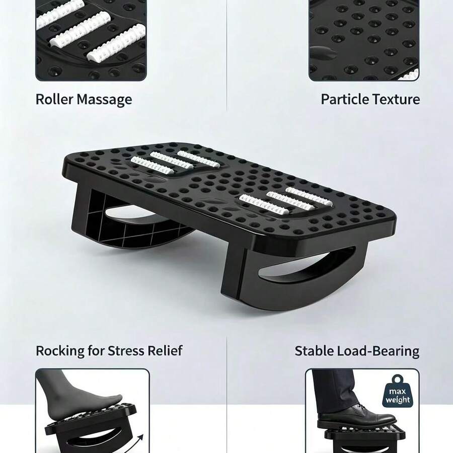 Office Desk Footrest With Rolling Massage Function, Ergonomic Under-Desk Foot Stool, Portable Computer Desk Footrest - Relieves Stress, Ergonomic Design, Alleviates Leg, Knee And Back Pain, Non-Slip Footrest With Massage Function - Black - View 1