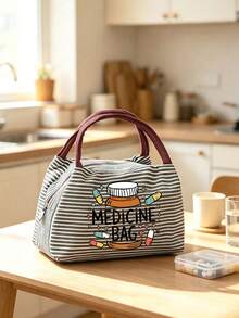 Striped Print Fabric Pill Bag, Portable First Aid Storage Pouch For Travel, Outdoor, Dorm And Home Daily Use, Compact Pill Organizer - Multicolor - View 10