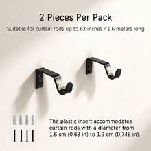 Braket Batang Tirai Logam Hitam Baru, Dudukan Batang Tirai Roman, Cocok untuk Batang Tirai 1,6-1,9 cm, Bagian Penahan Plastik yang Baru Dikembangkan dengan Perlindungan Senyap untuk Permukaan Batang, Alas Penahan Batang Tirai dengan Sekrup - hitam - View 10