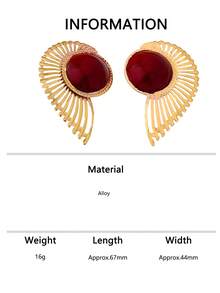 1 Pair Vintage Burgundy Bead Fan-Shaped Hollow Wing Design Stud Earrings, Beach Bohemian Vacation Style - Burgundy - View 6