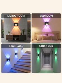 16 Color Smart Sensor RGB Wall Light Night Light, Magnetic Installation, Remote Control, USB Rechargeable, Suitable For Bedroom, Living Room, Game Room And Holiday Party Lighting - 4-head Cat Eye Motion Sensor Wall Light - View 9