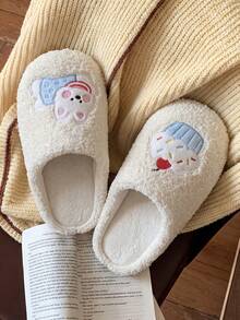 Sandal Plush Wanita Model Baru 2025 untuk Rumah, Dalam Ruangan, Hangat, Anti Selip, Sol Tebal, Sandal untuk Musim Gugur/Dingin - Krem - View 5