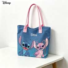 Miniso Disney Stitch & Angel Laptop Bag, Cute Couple Print Shoulder Bag For Daily Use - Black - View 3