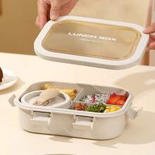1pc 3-Compartment Lunch Box With Utensils, Student Lunch Box, Square Microwave Food Container, Perfect For School Lunch, Kitchen Storage And Accessories, Includes Lunch Box, Insulated Bag, Breakfast Cup, Water Cup, Suitable For Light Meals, Work, School, Outdoor Travel, Divided Lunch Box, Christmas, Valentine's Day - Multicolor - View 5