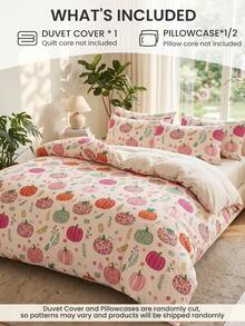 2/3pcs Autumn Pumpkin Duvet Cover Set, Bedding Set, Comfortable & Breathable, Lightweight, Anti-Pilling/Machine Washable, Room Decor, Bedroom Decor, Dorm Bedding, Suitable For Autumn/Winter/All Seasons, Fits Single/Double/Queen/King Size Bed - Multicolor - View 2
