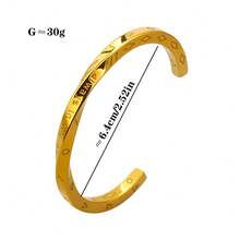 1pc C-Shaped Open Stainless Steel Roman Bangle Bracelet, Suitable For Commuting, Daily Wear, Street Style, Music Festival, Party - Yellow Gold - View 6