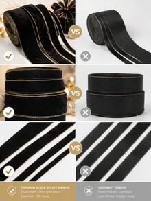 5 Yards Classic Black Gold Edge Flocked Ribbon, Multi-Width Single-Sided Flocked Decorative Trim, Suitable For DIY Hair Accessories, Handmade Crafts, Gift Box Packaging, Clothing Sewing, Abaya Garment Decoration, Ramadan Celebration - Multicolor - View 9