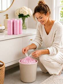 200/100pcs Pink Drawstring Trash Bags - Rose Scented Thickened Leak-Proof Garbage Bags, 4-5 Gallon Small Capacity, Durable And Sturdy, Suitable For Bathroom, Kitchen And Daily Home Use - A - View 2