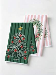 4pcs Kitchen Absorbent Towels, Made Of Polyester Material, Printed With Christmas Tree And Wreath Pattern, Suitable For Kitchen, Bathroom, Ideal Choice For Housewives And Family Gatherings, High Cost-Performance Home Decor And Room Decoration - Multicolor - View 5