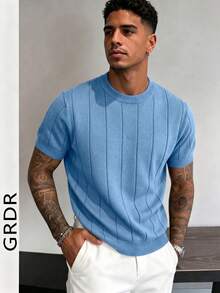 GRDR Men's Solid Color Minimalist Casual Crew Neck Short Sleeve Knit Top - Baby Blue - View 3