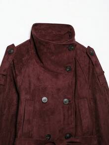 Liorin Autumn New Women's European And American Style Fashion Minimalist Versatile Belted Suede Texture Jacket - Burgundy - View 6