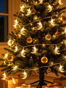 1.5/3/6m Moon & Star Fairy String Lights, Moon Light String, Suitable For Valentine's Day, New Year's Day, Daily Indoor Room, Party Decoration, Atmosphere Light String [Battery Not Included] Halloween, Holiday Gift Lights - Star Ring Moon - View 11