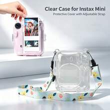 Crystal Clear Case + Adjustable Shoulder Strap + Cartoon Stickers For In-Stax Mini 12 Transparent Protective Cover, Anti-Drop Transparent Outer Shell With Photo Back Pocket, PVC Material Resistant To Yellowing And Abrasion, Camera Photography Accessories, Multiple Colors Available, Instant Camera Protective Case Set - Camera Not Included - View 1